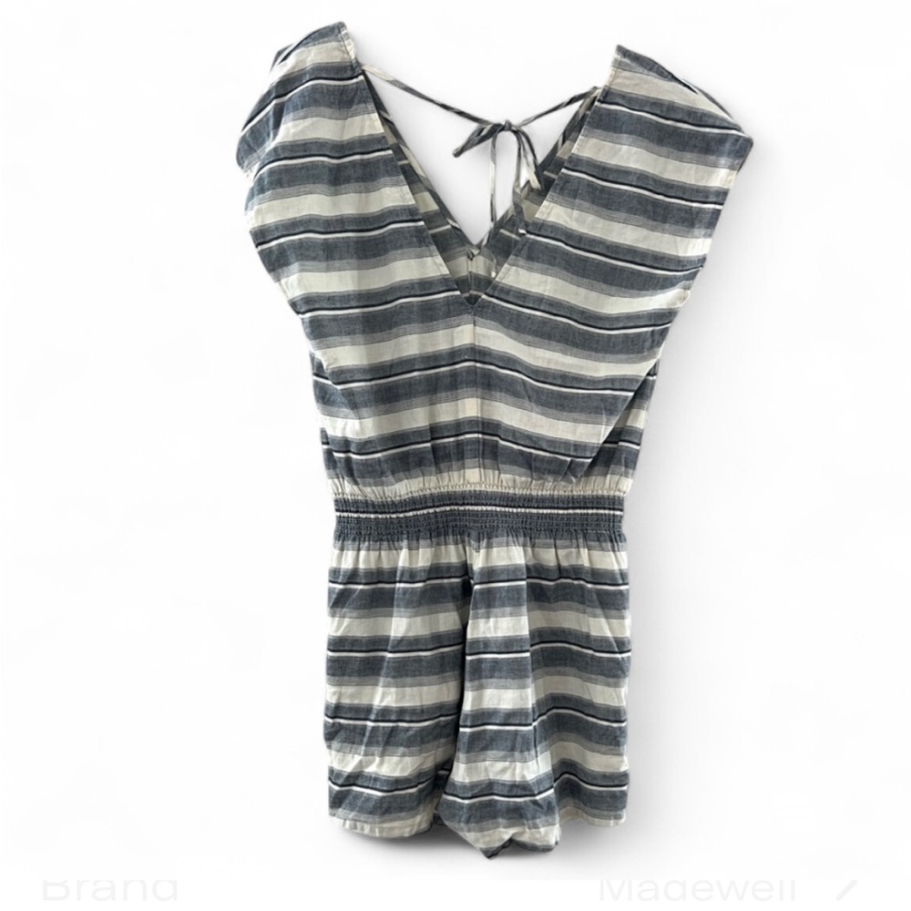 MADEWELL Yucatan Striped Romper Gray/White Linen Blend Small